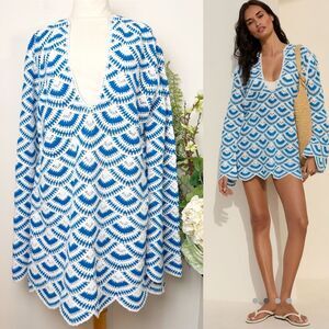 CELANDINE | crochet long-sleeve mini caftan | new nwt | m/L | Anthropologie